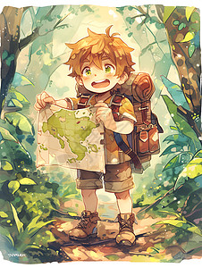 小男孩森林寻宝图片