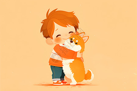 少年与猫咪的温馨拥抱图片