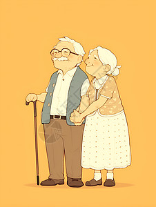 一对老年夫妇相互搀扶图片
