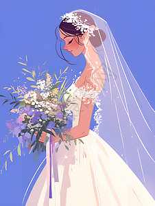 新娘穿着婚纱手捧花束图片