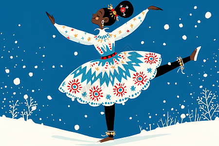 小女孩在雪花中跳舞图片