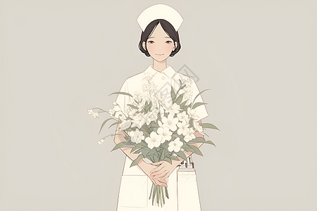 拿着鲜花的女护士图片