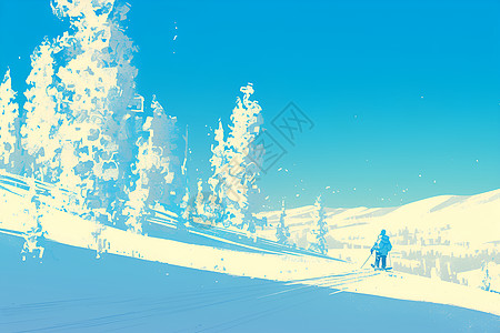 冬日山上滑雪的人图片