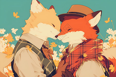狐狸情侣插画图片