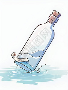 水中漂浮的玻璃瓶与一支烟和一张纸象征意义的插图图片
