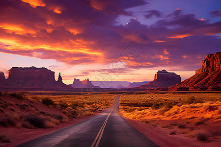 日落下的沙漠公路图片