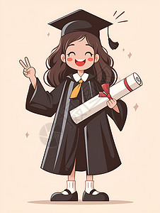 毕业的女孩插画图片