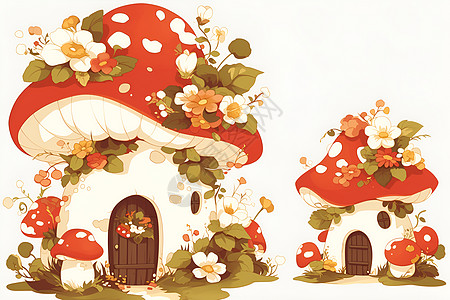可爱花朵蘑菇屋图片