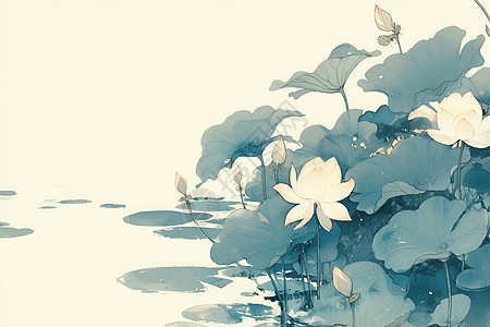静谧湖岸的莲花图片