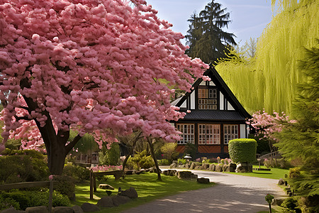 美丽的樱花庭院图片