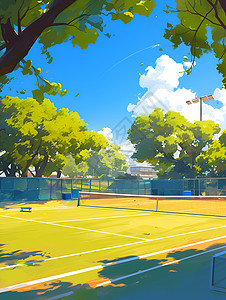 树下的网球场图片