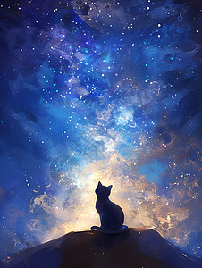 星光璀璨下的猫咪图片