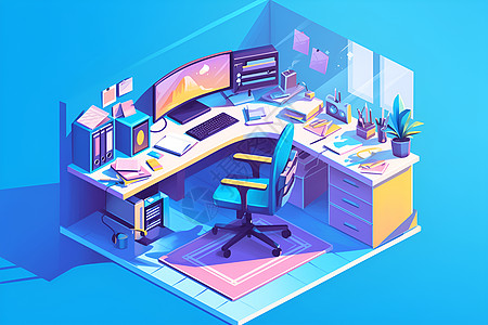 蓝色风格的办公室图片