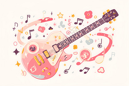粉色玩具吉他贴纸图片