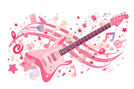 粉色吉他贴纸图片