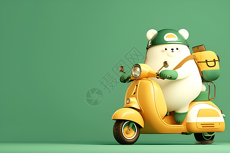 白色泰迪熊骑着黄色小摩托车图片