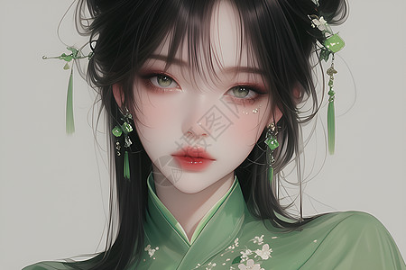 绿衣仙女插画图片