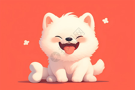 欢乐的小白狗插画图片