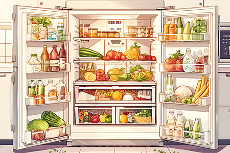 冰箱内的新鲜食物图片