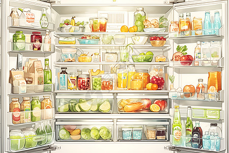 冰箱琳琅满目的食物图片