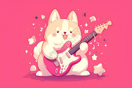 表演吉他的可爱小狗图片