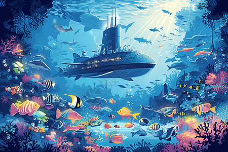 奇幻海底世界插画图片