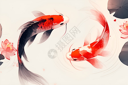 荷塘红鲤鱼图片