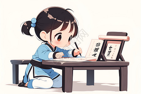 小女孩练习书法作品图片