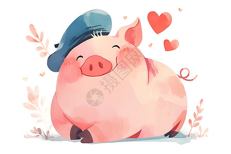 粉色的小猪戴着帽子图片