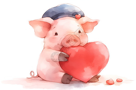 可爱的粉色小猪拿着爱心图片