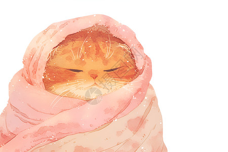 粉色毯子裹着橙色猫咪图片