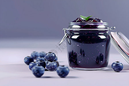 蓝莓果酱在瓶子里图片