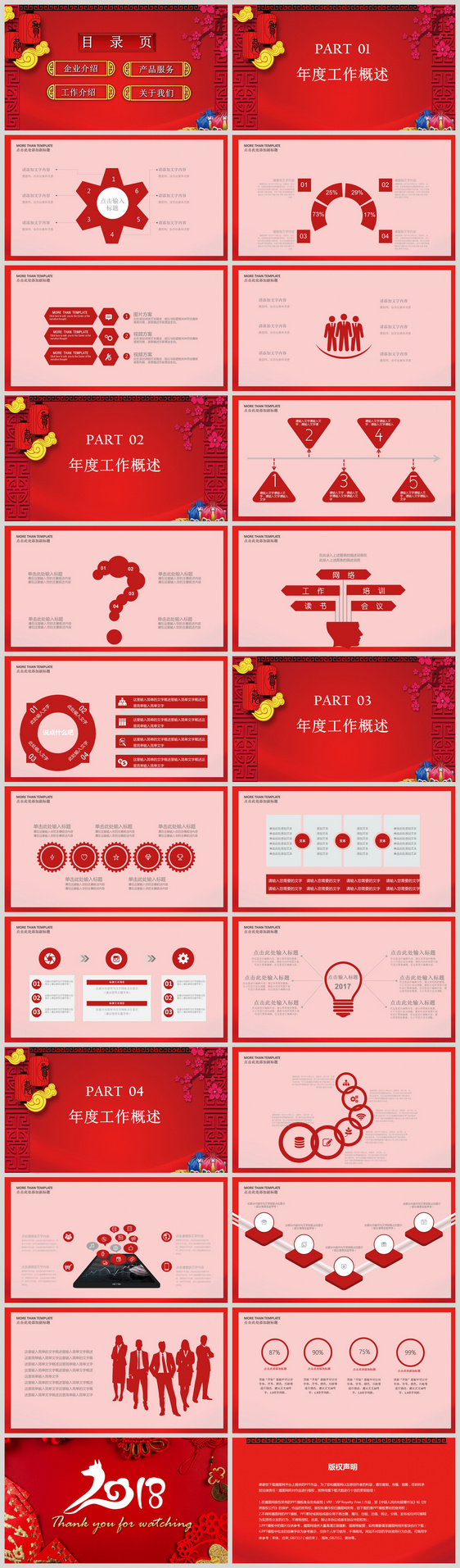 红色中国风大气简约时尚年终总结商务策划ppt模板