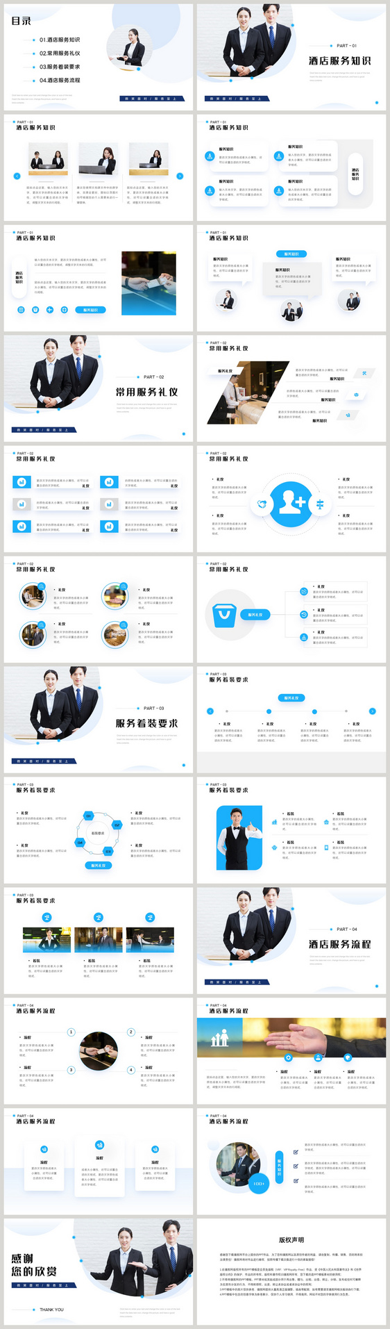蓝色商务风服务礼仪知识培训PPT模板