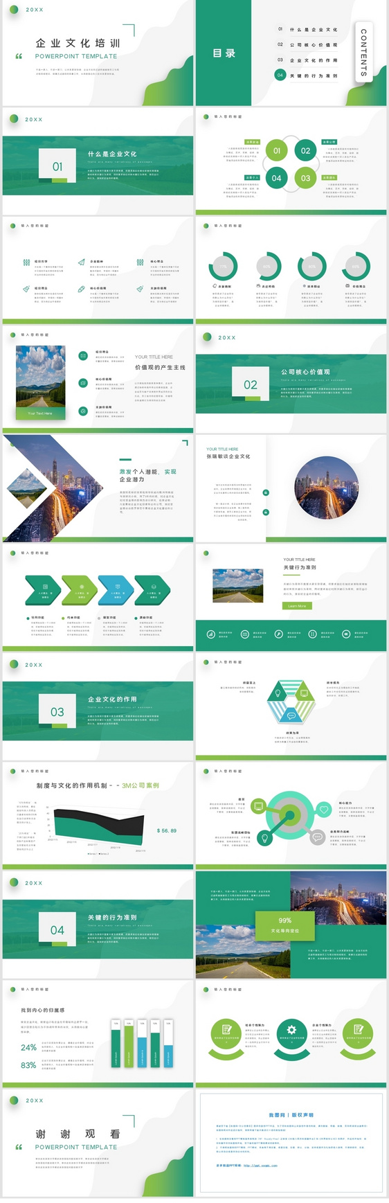 绿色内容型渐变企业文化培训PPT模板