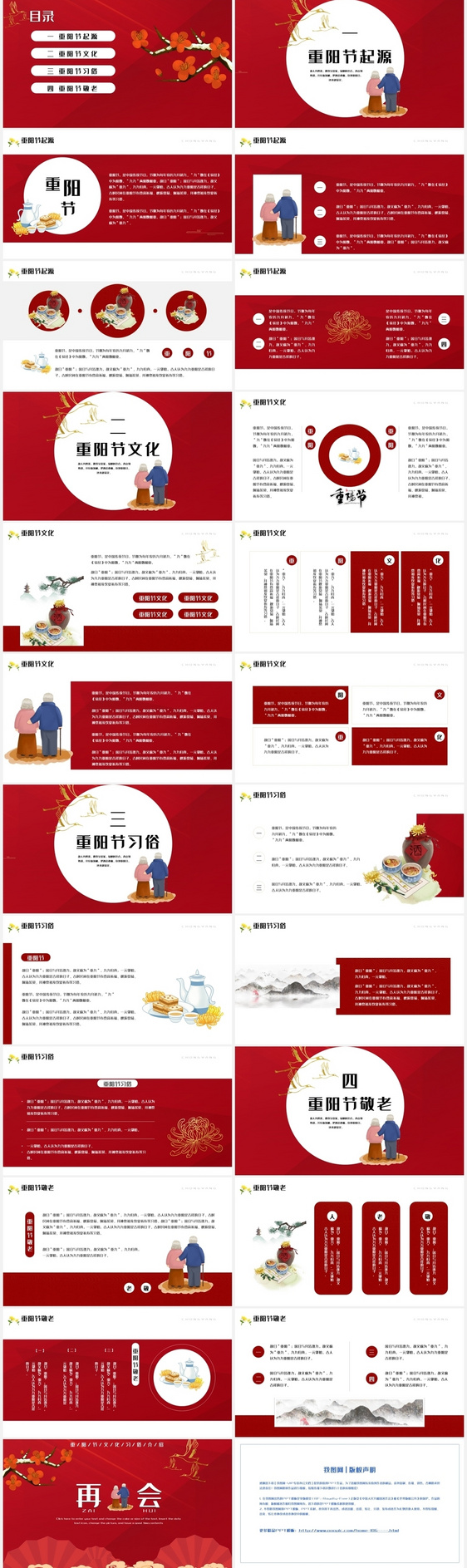 红色重阳节文化习俗介绍PPT模板