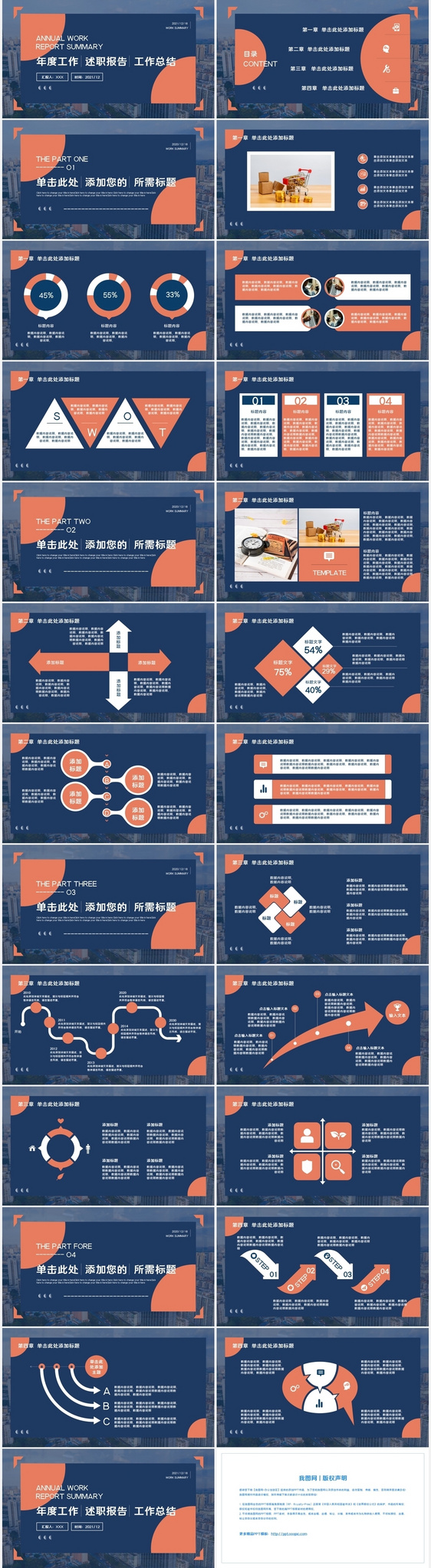橙色蓝色年度工作总结PPT模板