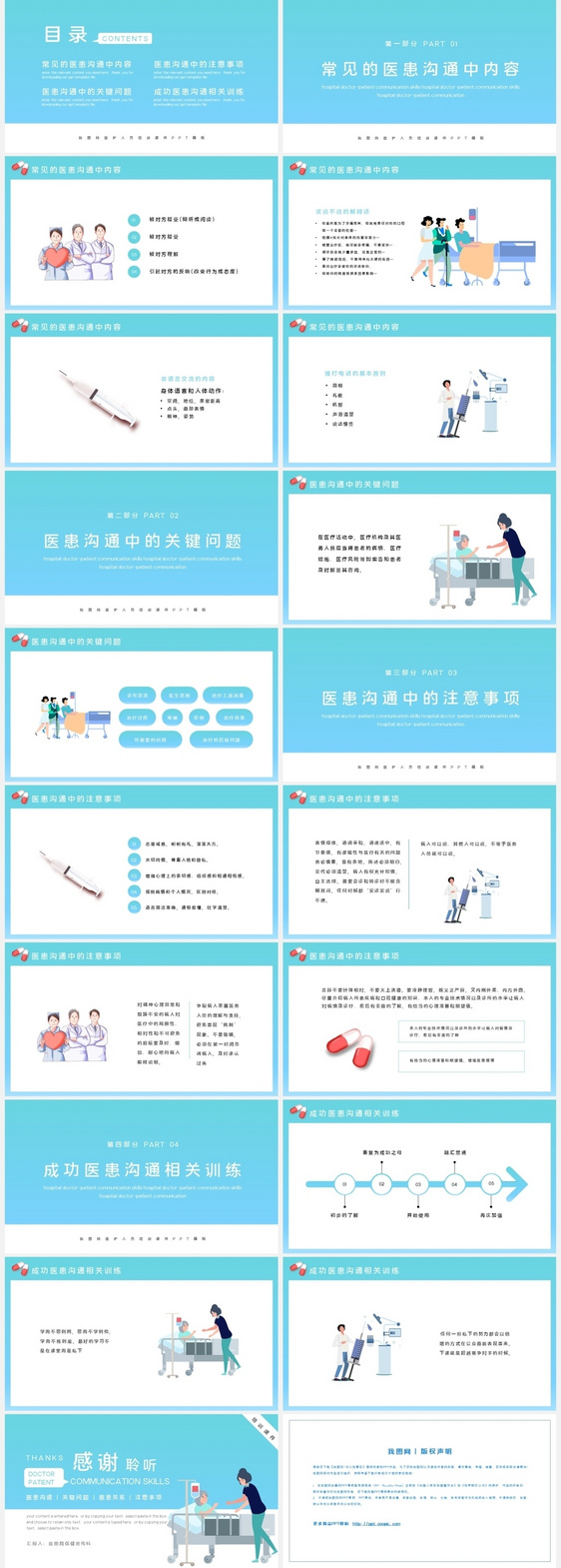 蓝色医院医患沟通技巧培训PPT模板