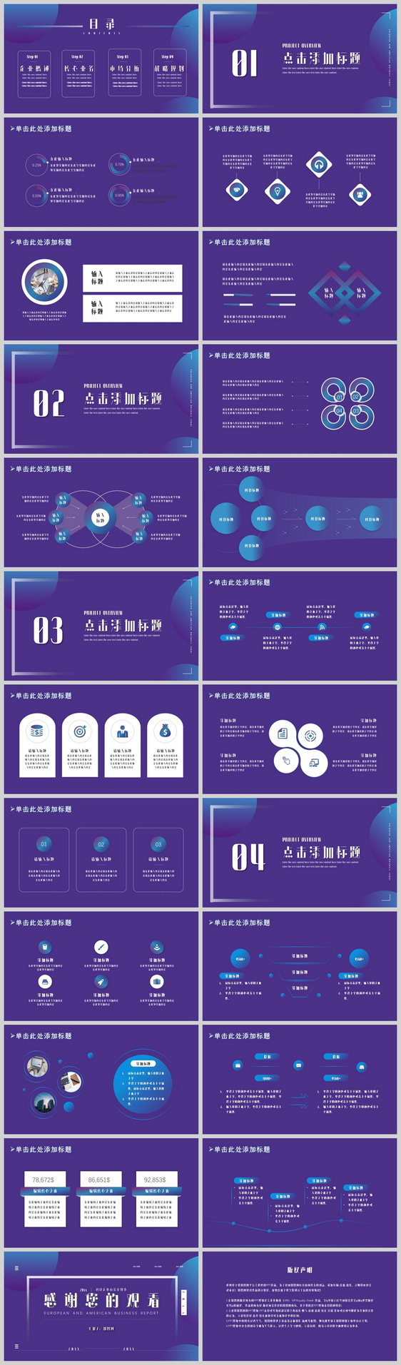 蓝色简约渐变商业项目计划书PPT模板