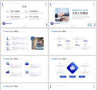 蓝色渐变办公通用月度述职报告PPT模板ppt文档