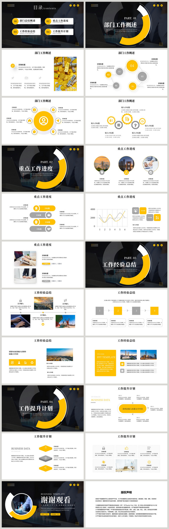 黄色大气商务部门工作总结PPT模板