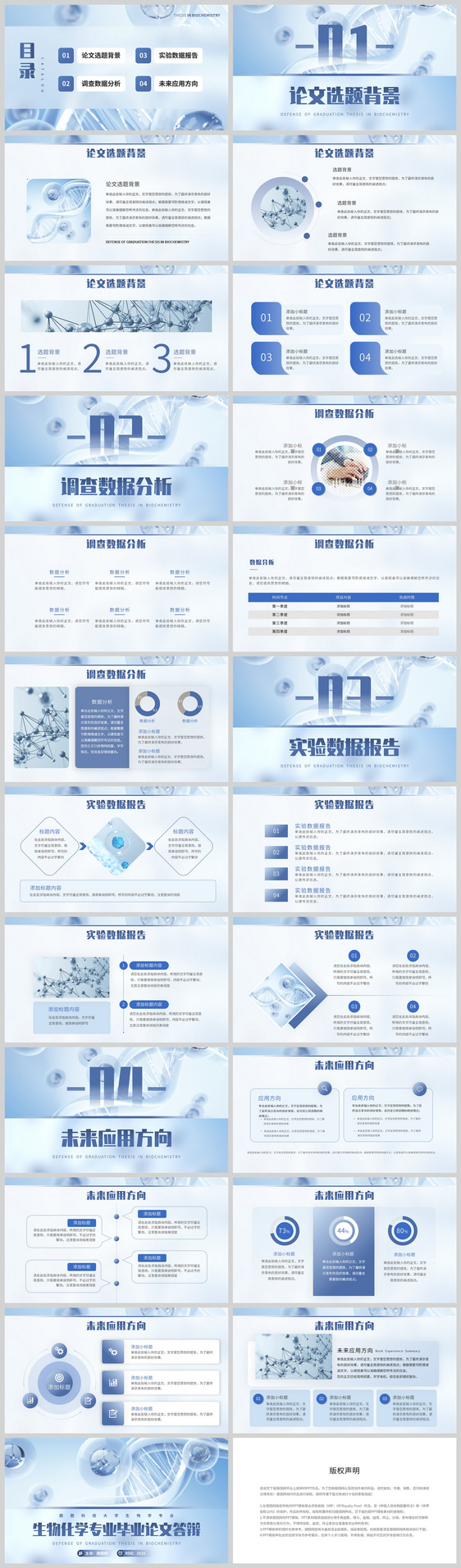 蓝色毛玻璃风生物化学毕业论文答辩PPT模板