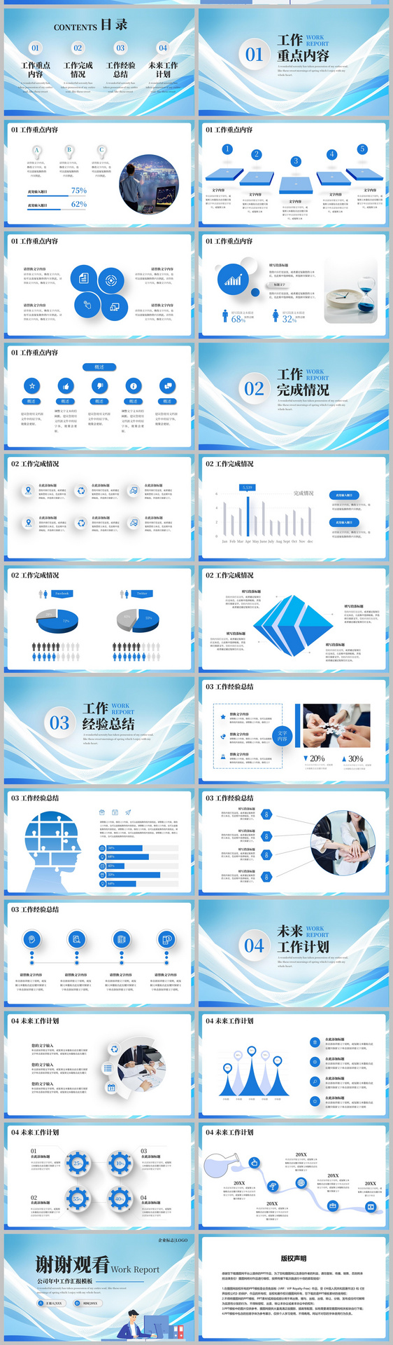 蓝色办公通用年中述职报告PPT模板