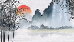 大气水墨瀑布山水风景动画背景视频素材