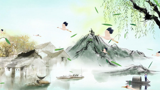 中国风水墨画文艺美景背景视频视频素材