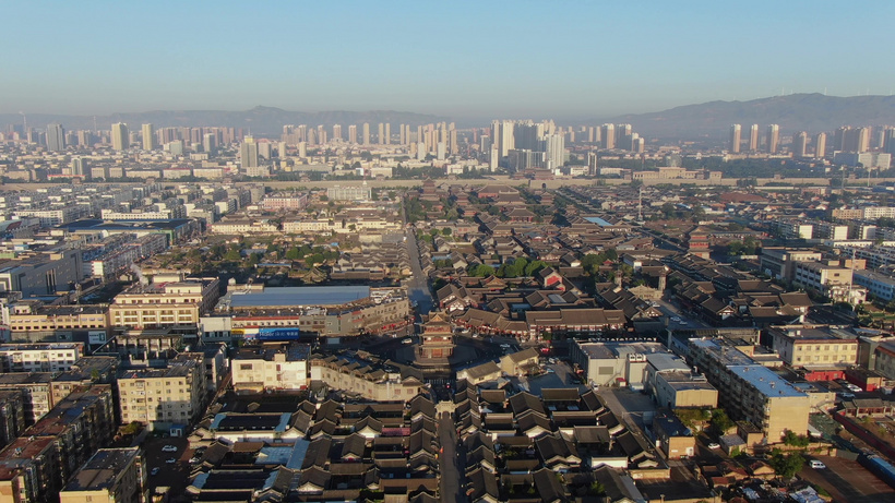 航拍山西大同古城老城区全景视频左云县