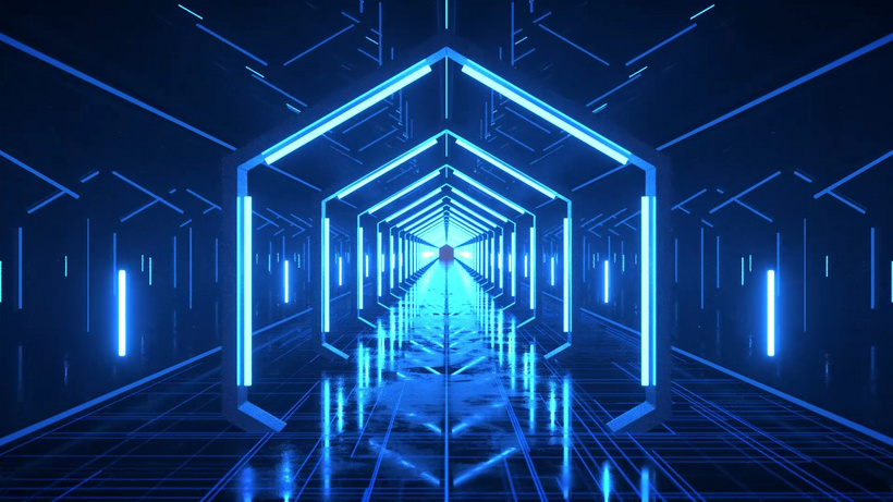 精品科技蓝色空间灯光通道穿梭循环动画穿梭往返id49539