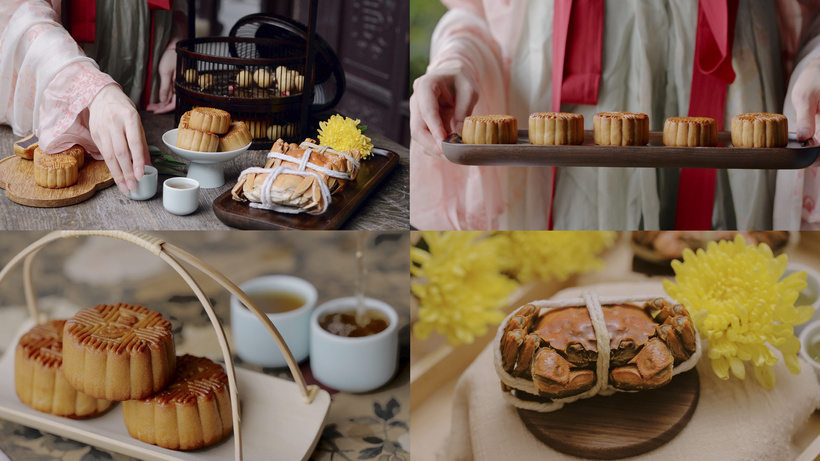高清4k中秋合集古风少女和月饼大闸蟹和茶第一辑mp4
