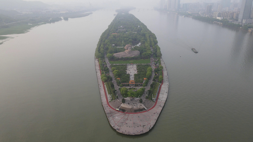 航拍湖南长沙橘子洲清晨全景巴溪洲mp4