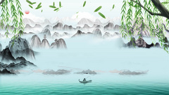 中国风山水画端午节背景AE模板视频